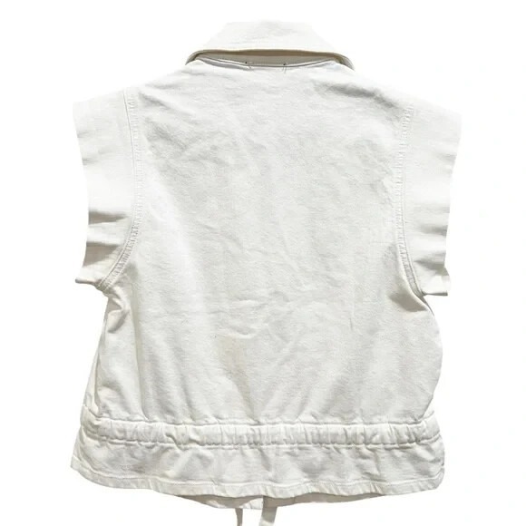 7 For All Mankind White Button Front Utility Top S Collared Drawstring - Picture 6 of 8